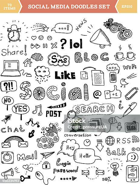 Social Media Doodle Elements Set Stock Illustration - Download Image Now - Doodle, Sharing, Sketch