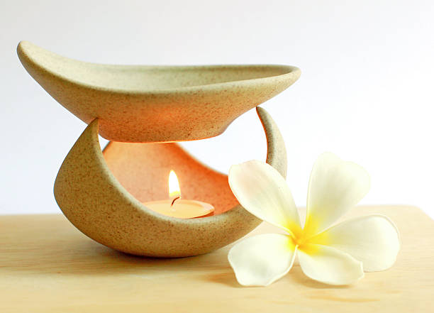 istock Aromatherapy lamp with flower and candle 450234807