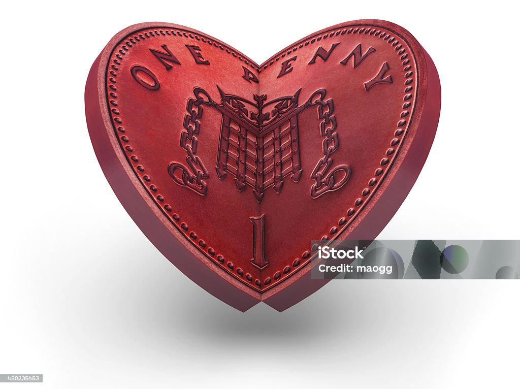 Moeda de Um Pence fazendo uma coração vermelho - Foto de stock de Amor royalty-free