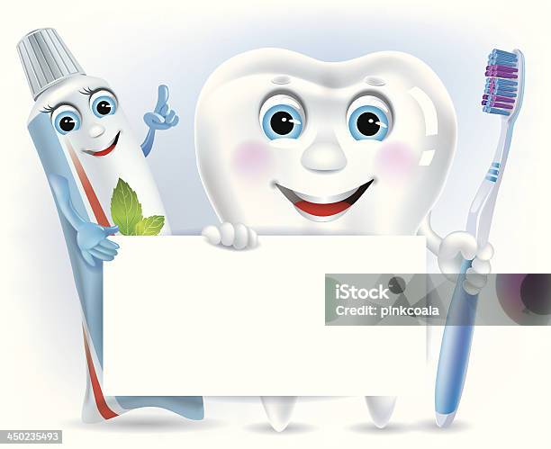 Funny Tooth Paste And Brush With Blank Stock Illustration - Download Image Now - Blue, Border - Frame, Cartoon