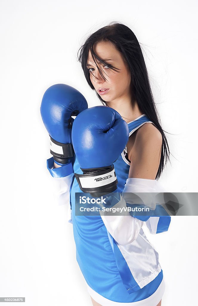 Pretty girl con guantes de boxeo - Foto de stock de Boxeo - Deporte libre de derechos