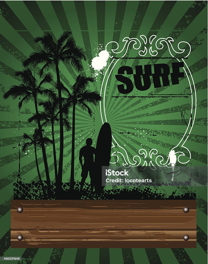 Surfowanie zielony Plakat z drewna baner - Grafika wektorowa royalty-free (Aktywność sportowa)