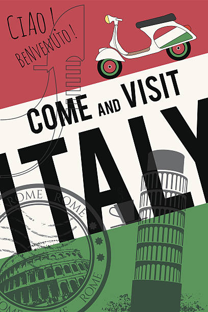 ilustrações, clipart, desenhos animados e ícones de vetor itália de convite cartaz - italy coliseum rome italian culture