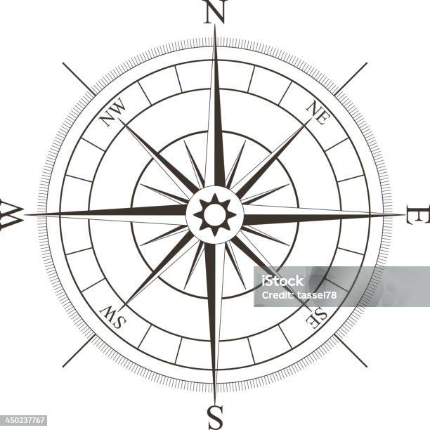 Ilustración de Rosa De Los Vientos Negro Aislado En Blanco y más Vectores Libres de Derechos de Aventura - Aventura, Brújula, Carrera de orientación