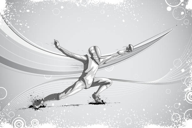 Fencer Attacking with Rapier Foil easy to edit vector illustration of fencer attacking with rapier foil fencing sport stock illustrations