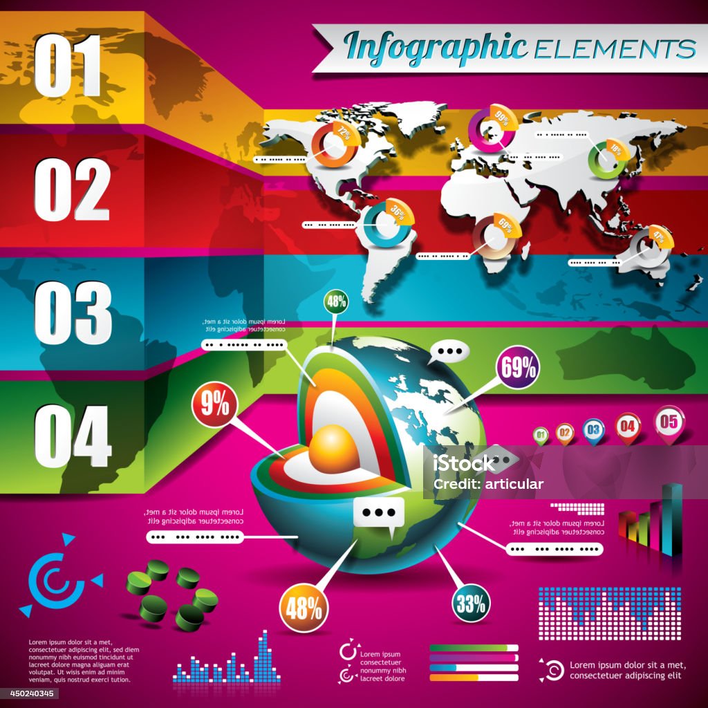 World map and information graphics. Vector design set of infographic elements. World map and information graphics. EPS 10 illustration.. Image contain transparency. Abstract stock vector