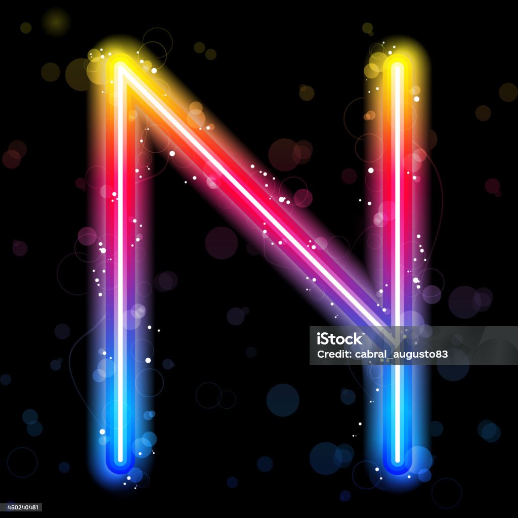 Lettre de l'Alphabet arc-en-ciel brillant avec lumières scintillantes - clipart vectoriel de Lettre N libre de droits