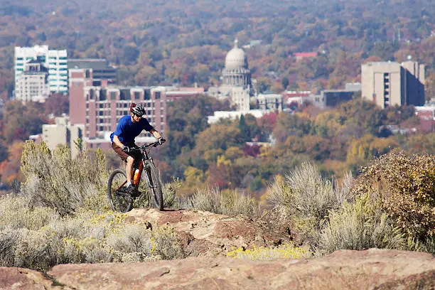 Mountain biker enjoys one of the many trails just above downtown.