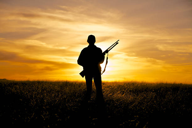 istock Woman Hunter and Rifle in Sunset 450241363