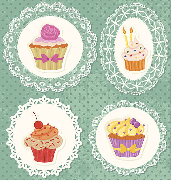 cupcakes auf schnürsenkel - cupcake chocolate pink polka dot stock-grafiken, -clipart, -cartoons und -symbole