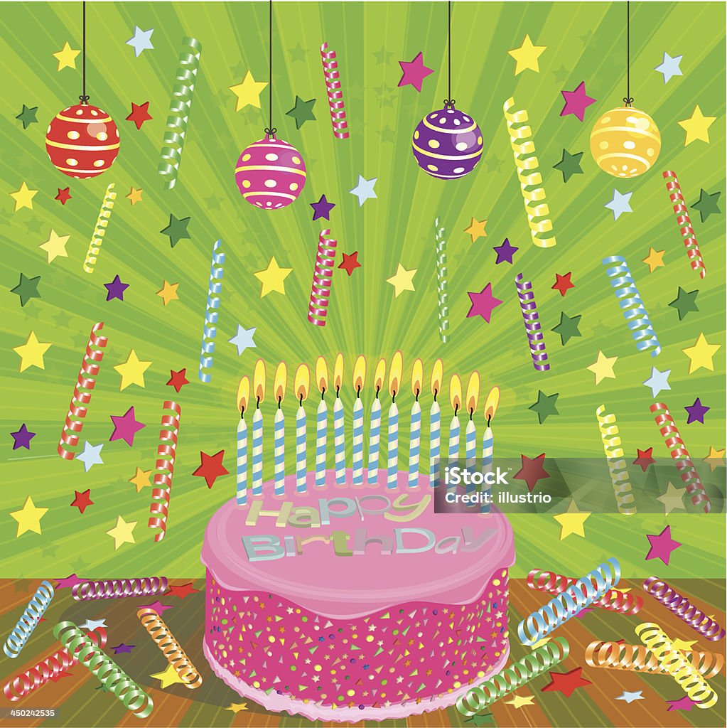 3 D Gâteau D'anniversaire et des décorations de fête - clipart vectoriel de Anniversaire libre de droits