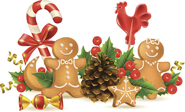 Christmas candy and decorations vector art illustration