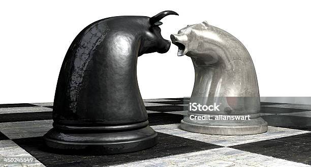 Bull And Bear Market Trend Chess Pieces Stock Photo - Download Image Now - Bear Market, Chess, Abstract