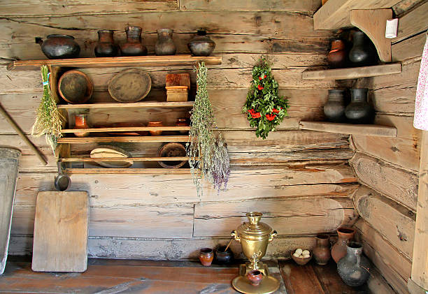 Interior of russian izba Interior of the kitchen room in the russian izba slavic culture stock pictures, royalty-free photos & images