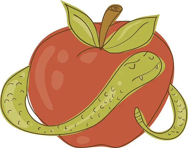 Vector illustration of Snake and Apple Doodle