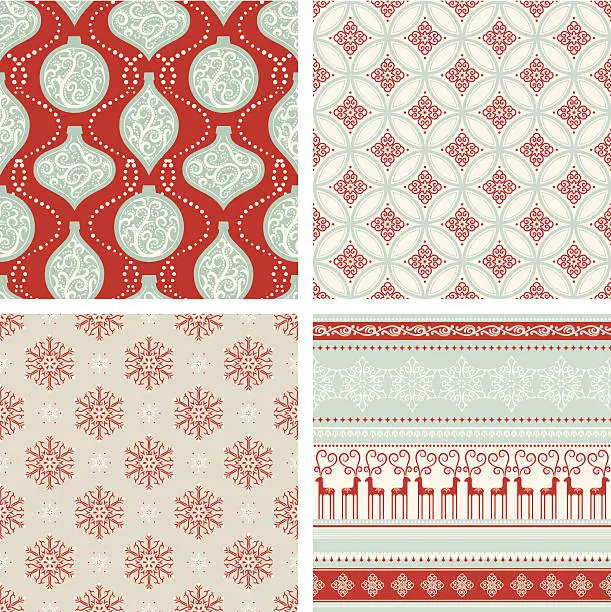 Vector illustration of Red and turquoise seamless Christmas pattern