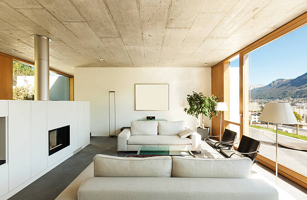 istock Overview of modern living room interior in cement 450249663