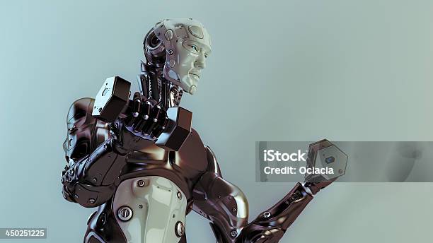 Cool Strong Robot Lift Dumbbells Stock Photo - Download Image Now - Futuristic, Muscular Build, The Human Body