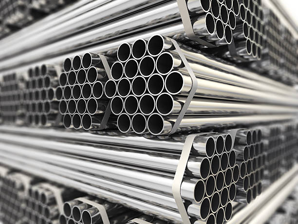 Metal pipes. Metal pipes. Steel industry background. Three-dimensional image, stainless steel stock pictures, royalty-free photos & images