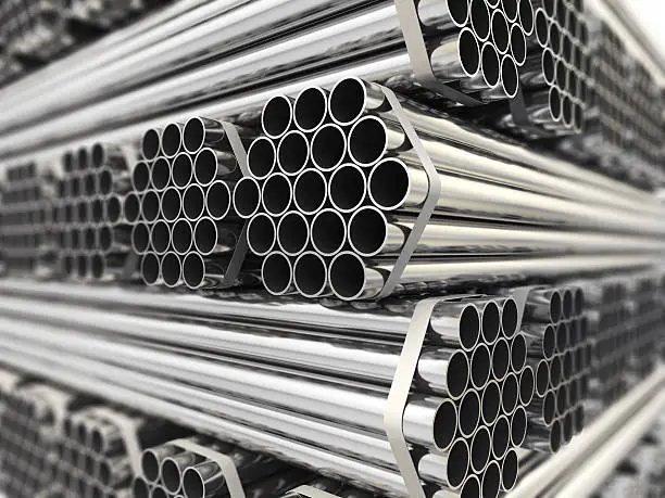 Metal pipes. Steel industry background. Three-dimensional image,