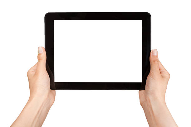 weibliche hand hält ein tablet - mobility computer monitor mobile phone communication stock-fotos und bilder