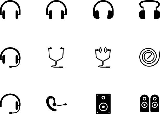 наушники и колонки иконок на белом фоне. - equipment human ear sound music stock illustrations