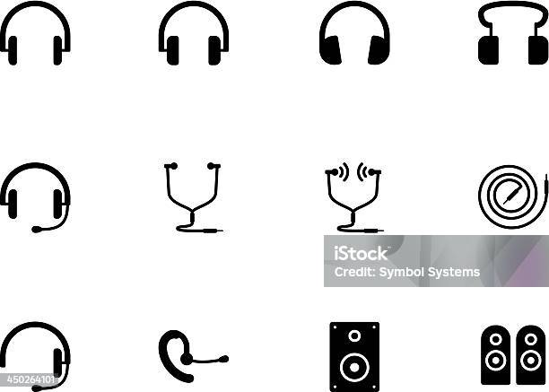 Headphones And Speakers Icons On White Background Stock Illustration - Download Image Now - Headphones, Icon Symbol, Headset