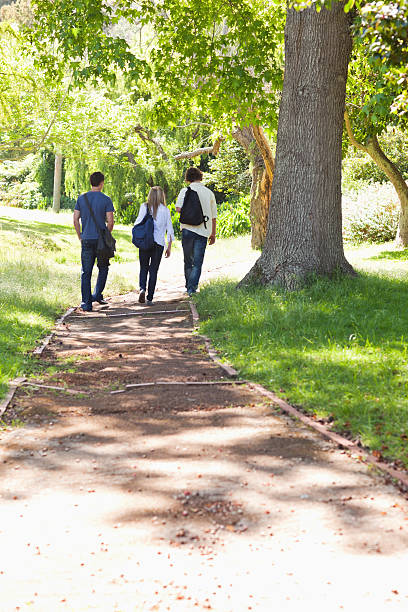 istock Rear view of students with their bags walking 450301107