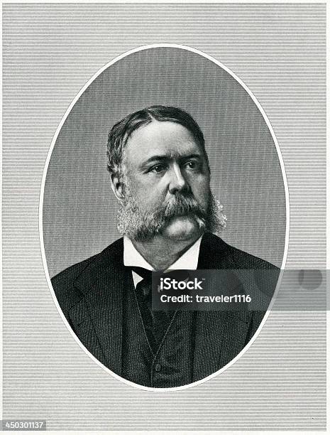 Prezes Chester Alan Arthur - Stockowe grafiki wektorowe i więcej obrazów Chester A. Arthur - Chester A. Arthur, Portret, Powrót do retro