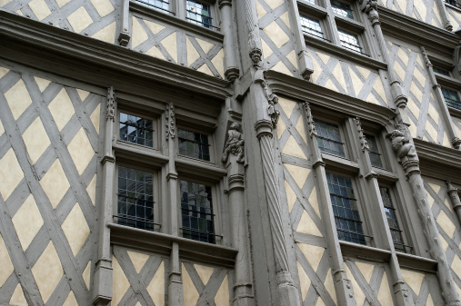 Front of the House of Adam, old half-timbered house in the city of Angers, France