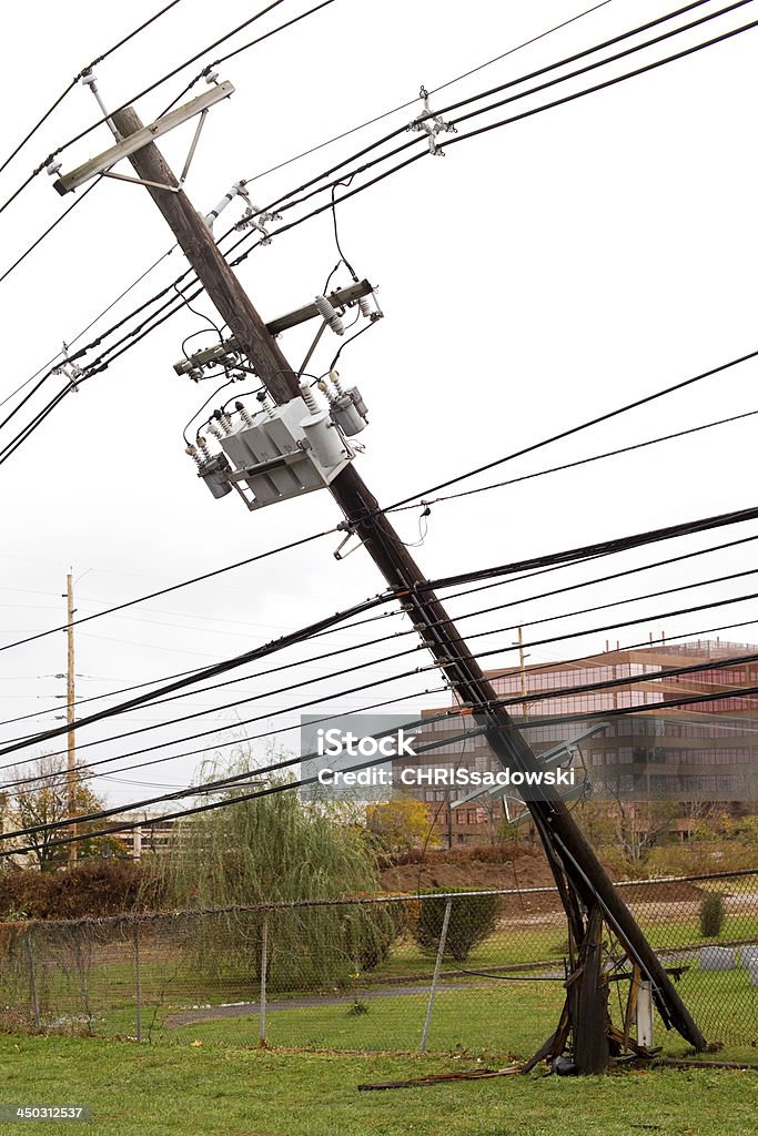 Broken Power Line Broken Power Line After Hurricane Storm. Fuel and Power Generation Stock Photo