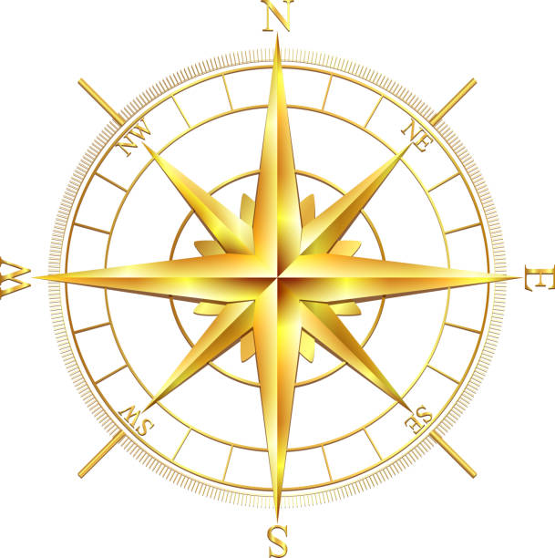 골든 나침도 - compass direction east gold stock illustrations