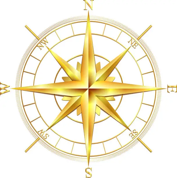 Vector illustration of Golden compass rose