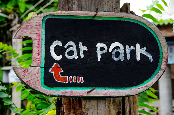 istock Sign of parking on wood pole 450323735