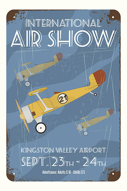 Retro air show poster with tin airplanes vector retro style tin poster or sign background air show stock illustrations