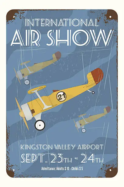 Vector illustration of Retro air show poster with tin airplanes