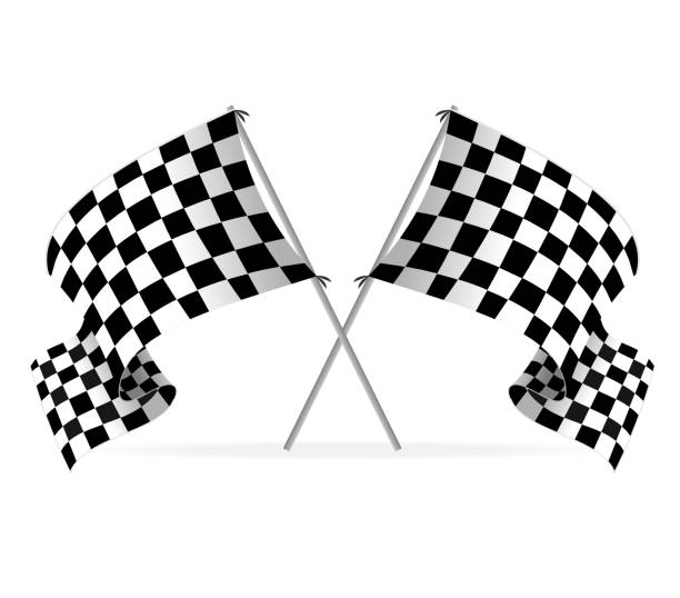 Illustration of two racing flags crossed over white Vector Racing flags stock car stock illustrations