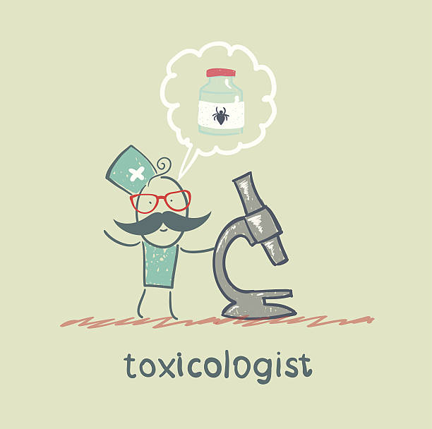 Toxicologist looking through a microscope vector art illustration