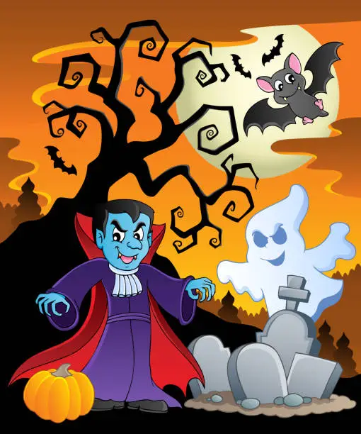 Vector illustration of Scene with Halloween theme 7