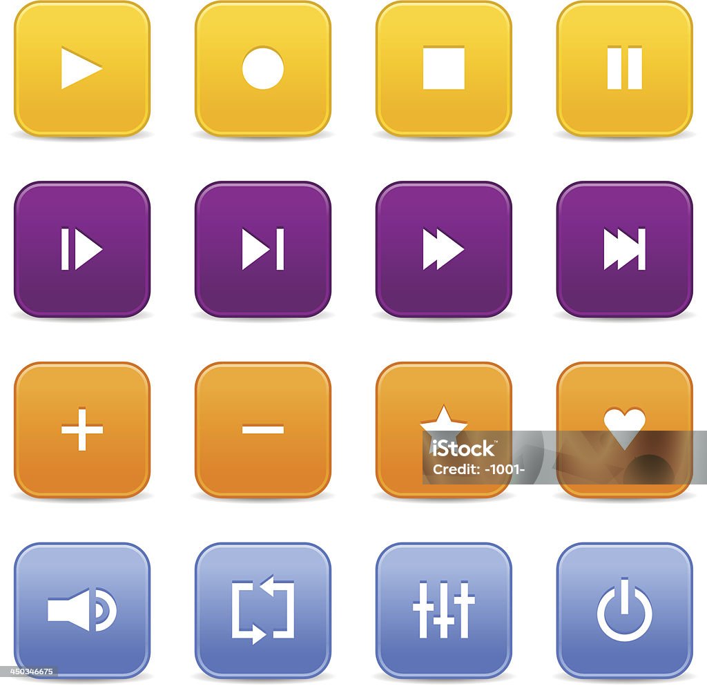 Media player de vídeo e áudio Amarelo Roxo azul square ícone de laranja - Vetor de Amarelo royalty-free