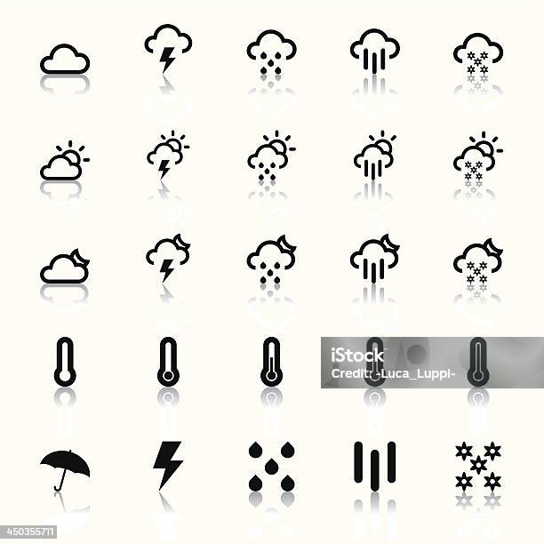 Weather Icons In White Background Stock Illustration - Download Image Now - Black Color, Blue, Clear Sky