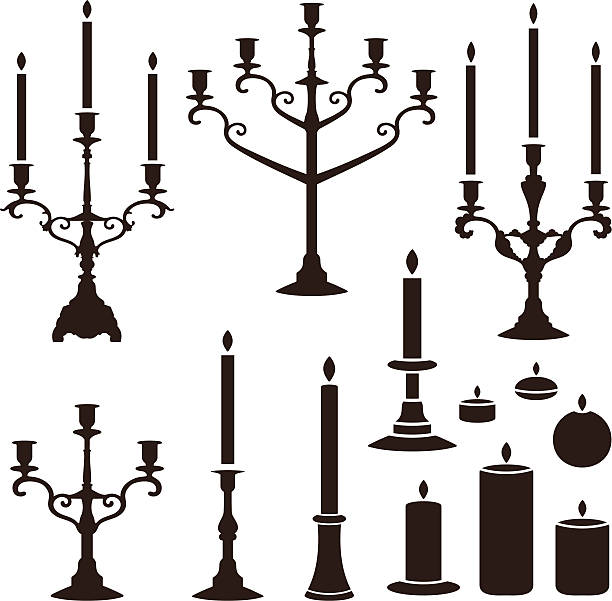 candles set vector silhouettes of candles candlestick holder stock illustrations