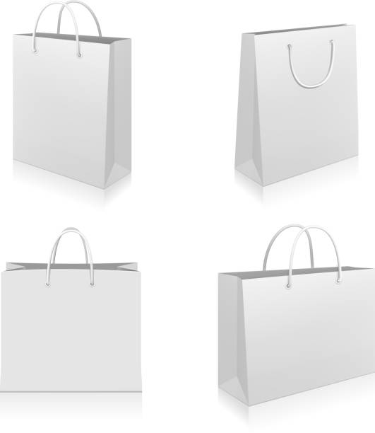 ilustraciones, imágenes clip art, dibujos animados e iconos de stock de bolsas de la compra - shopping bag white isolated blank