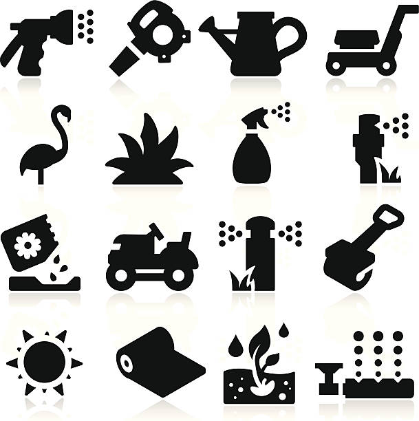 Lawn Icons simplified but well drawn Icons, smooth corners no hard edges unless it’s required,  weeding stock illustrations