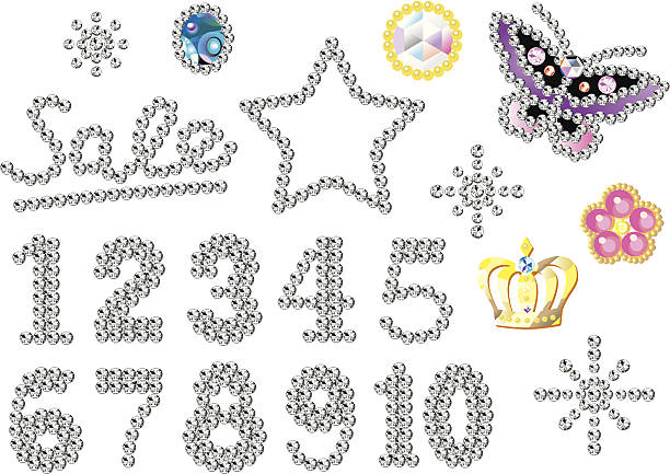 strass-ornamenten zahlen - costume jewelry stock-grafiken, -clipart, -cartoons und -symbole