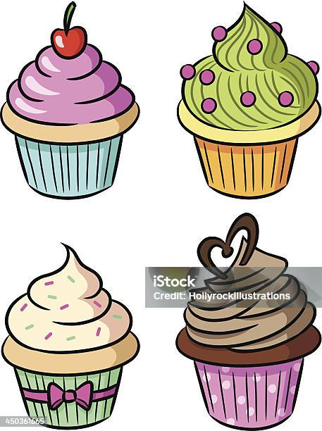 Ilustración de Cupcakes y más Vectores Libres de Derechos de Al horno - Al horno, Alcorza, Alimento
