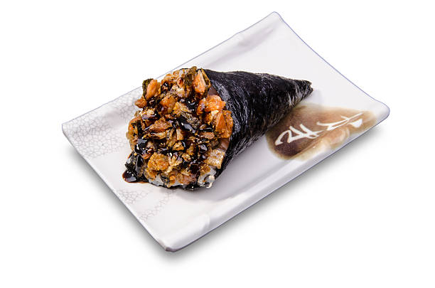 サーモンお肌の手巻き - temaki food sushi salmon ストックフォトと画像