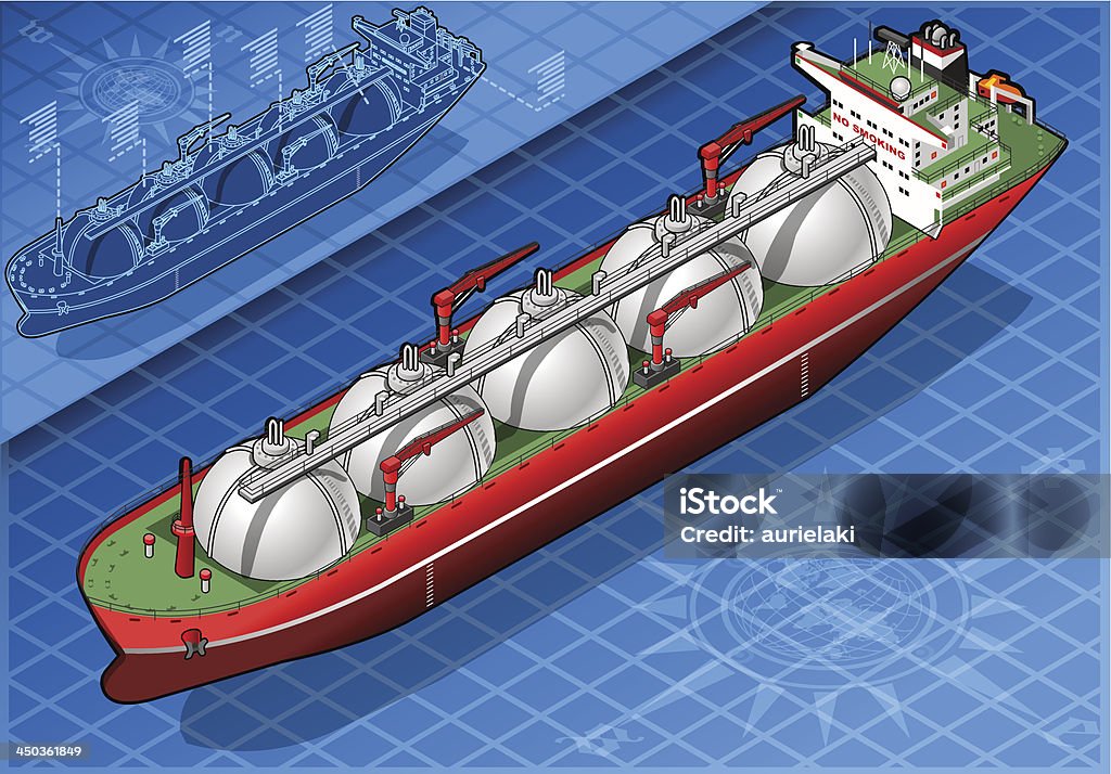 アイソメトリックガスタンカー船のフロントの眺め - 投影図のロイヤリティフリーベクトルアート