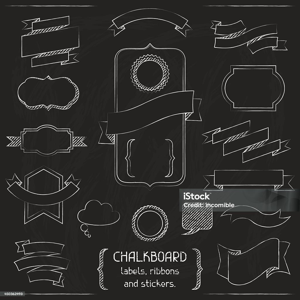 Chalkboard labels, ribbons and stickers. Chalk - Art Equipment stock vector