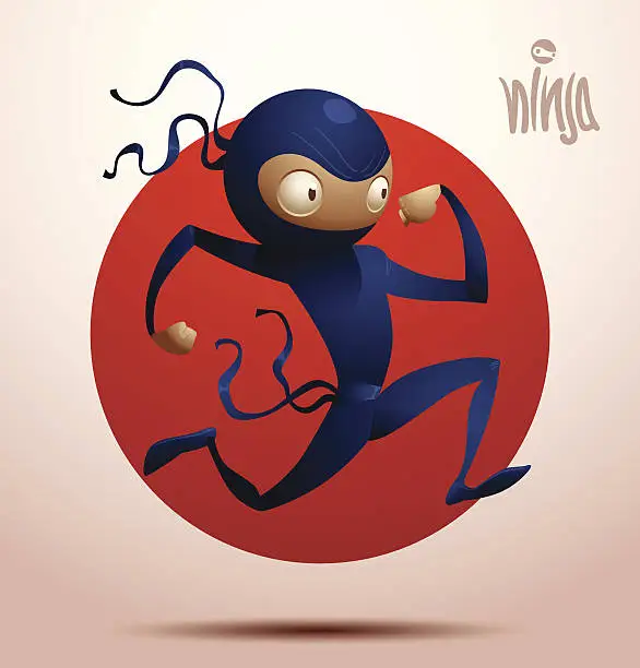 Vector illustration of Ninja warrior in a jump to the right